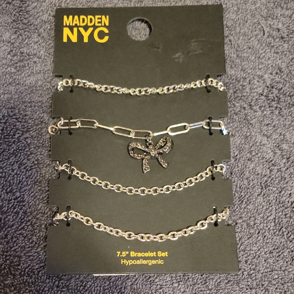 Silver Bracelet Set with Black Bow